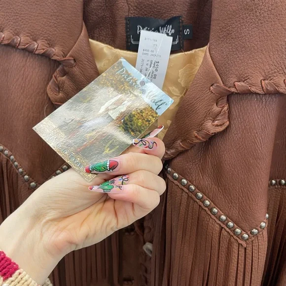 Western Brown Leather Jacket with Fringe - Picture 3 of 4